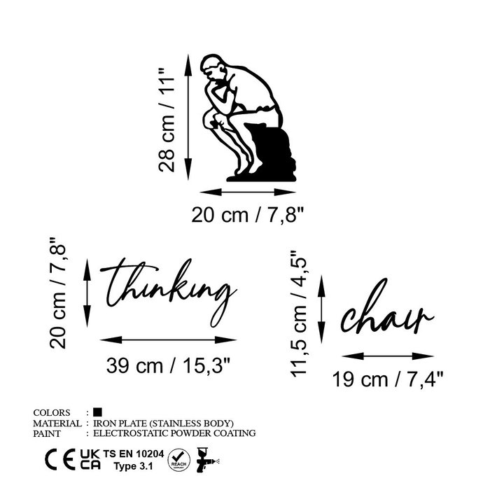 Wallity Thinking Chair Escultura de Pared de Metal Negro